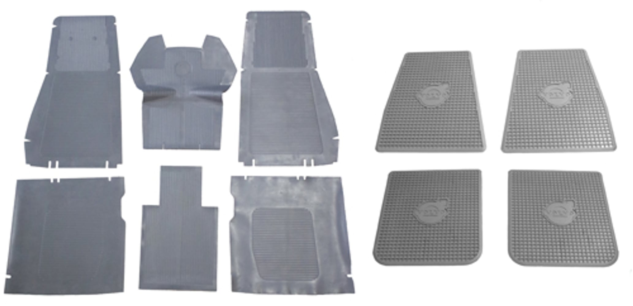 Carpet set for Volvo PV444, PV544, Duett 1954-68, gray rubber with accessory carpets