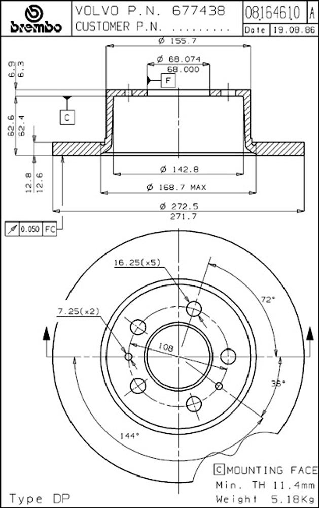 Front brake disc for Volvo 140 1967-74, 164 1969-70 (Made in Europe) — bild 3 av 3