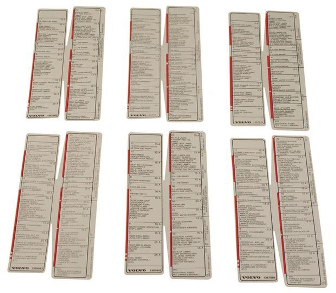 Decal set fuses for Volvo 740, 85-87