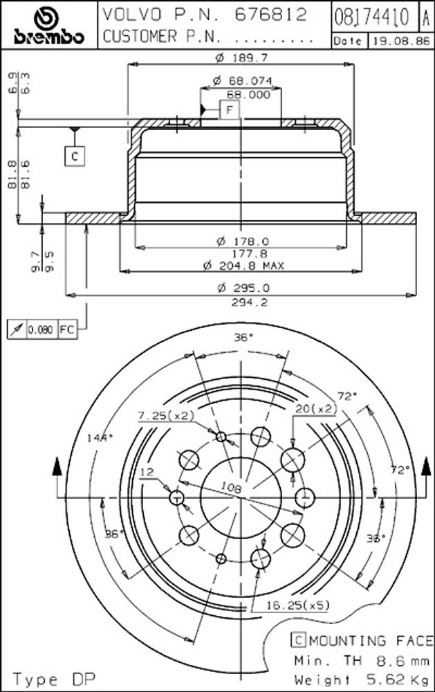 Rear brake disc for Volvo 1800 1970-, 140 1967-, 164 1969- — bild 2 av 2