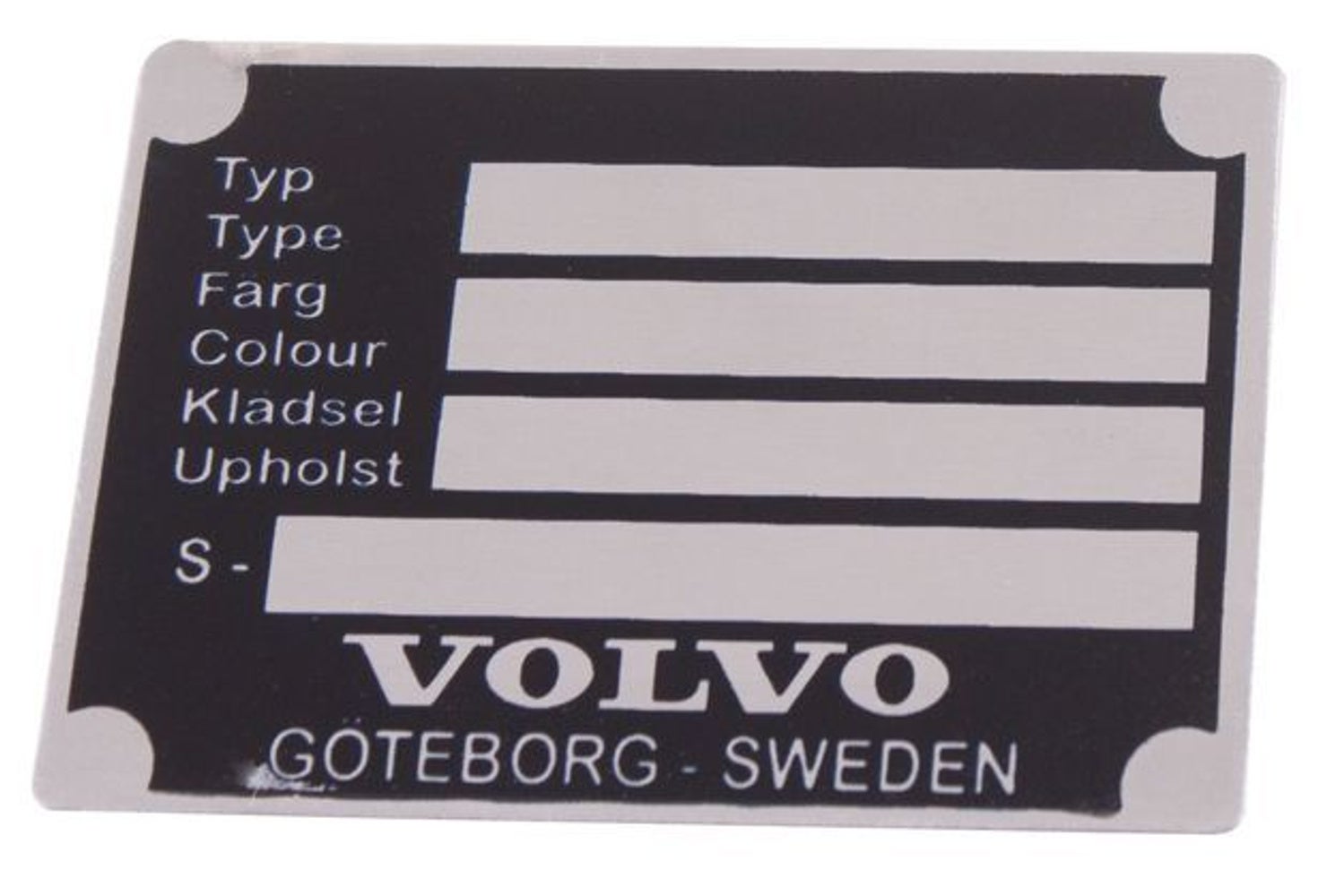 Aluminum ID plate for Volvo Duett, Amazon, 1800, 140, 164