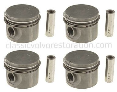 Piston set (4 pcs) with rings for Volvo B19, B20, B30 1974- 0.015"
