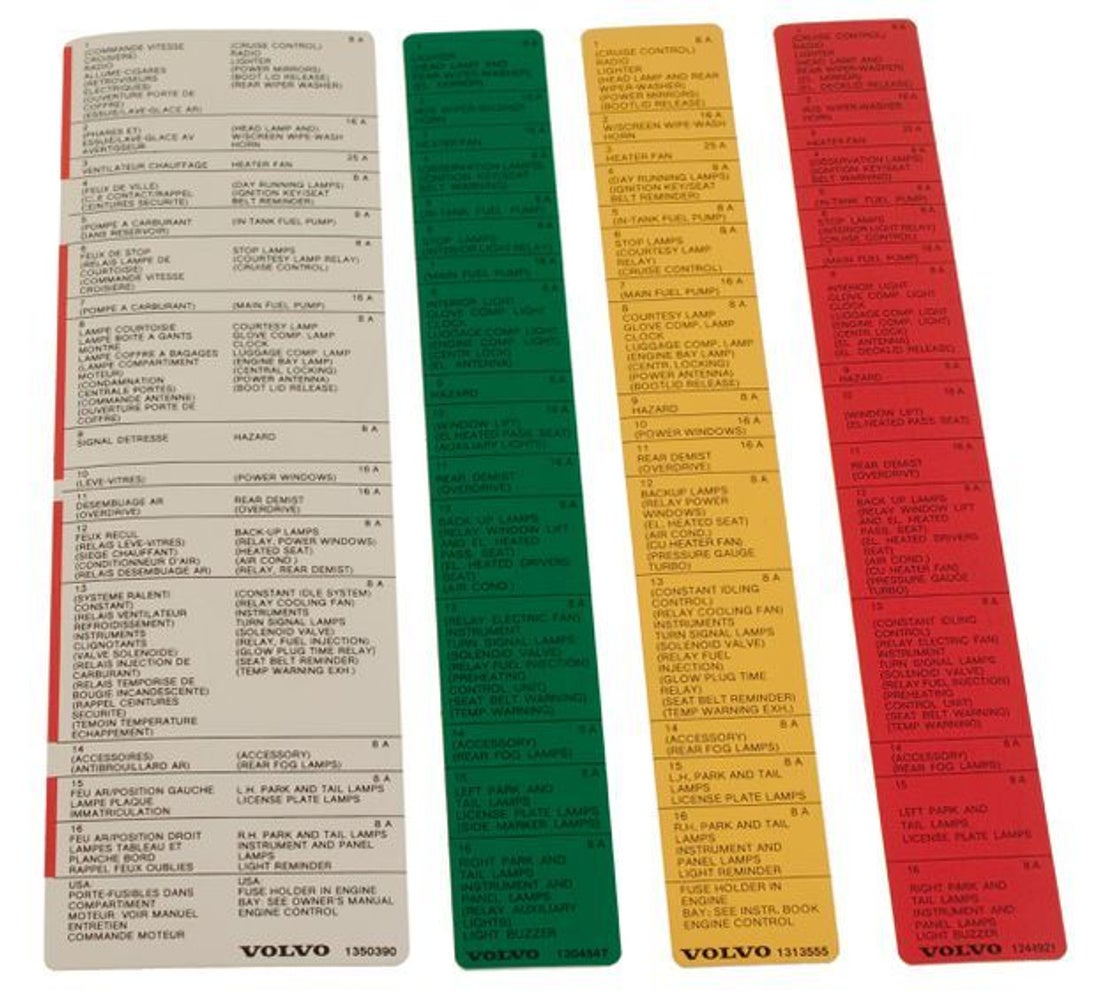 Decal set for Volvo 240, 245, 260, 262, 265, 265 1979-84 (French & English text)
