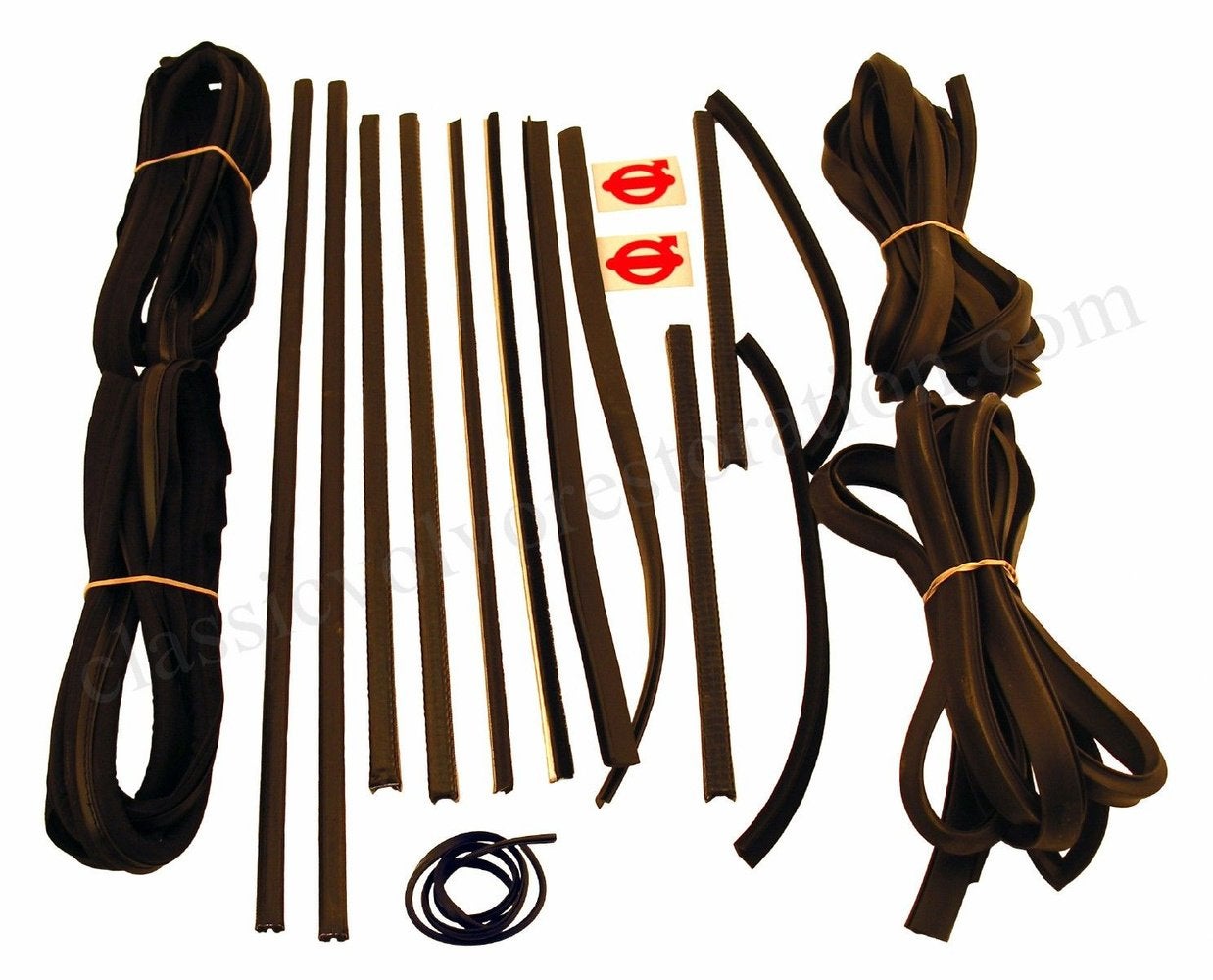 Rubber and guide rail kit for Volvo 122 2d -69 with textile strips