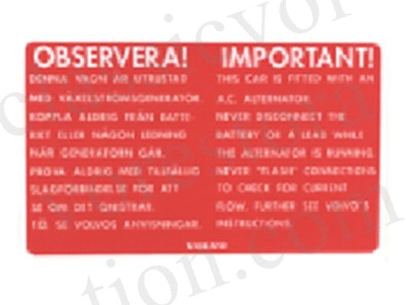Decal alternator for Volvo 123GT red — bild 1 av 2